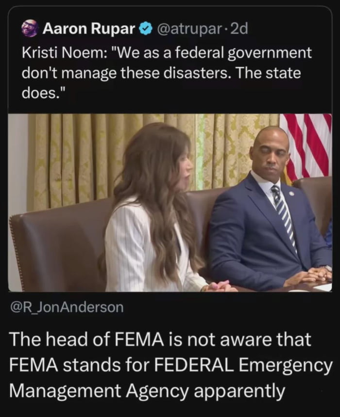 When the head of fema forgets what fema stands for it s a federal