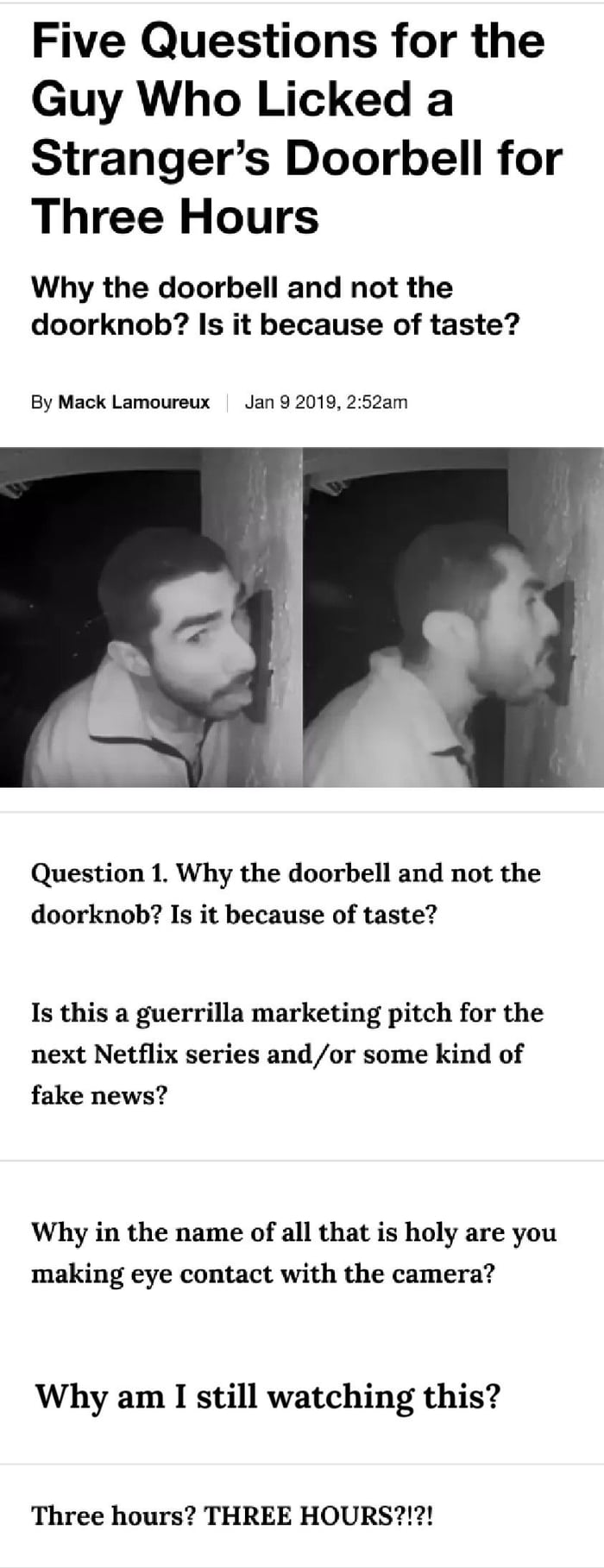 Man Licks Random Doorbell For 3 Hours No Not Florida Man 9gag