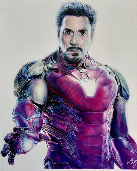 Drawing Of Iron Man With Colored Pencils From Avengers