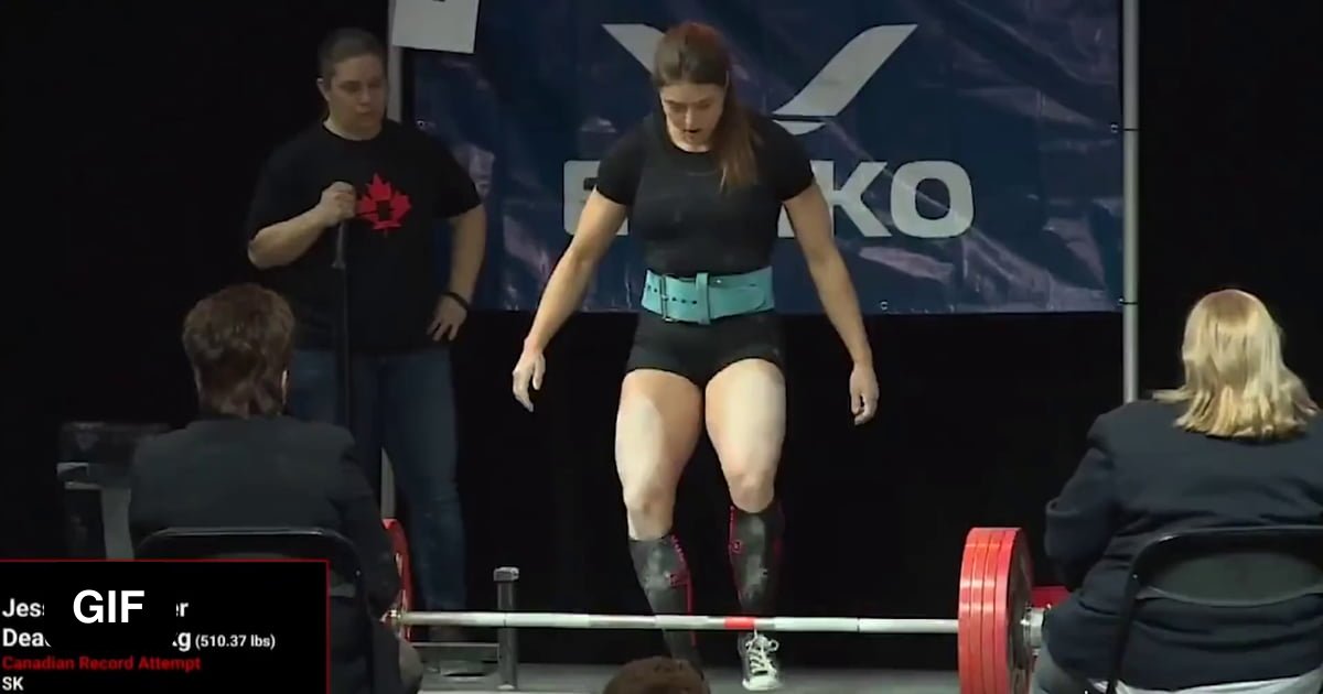 Powerlifter Jessica Buettner goes for a record Canadian deadlift of 231