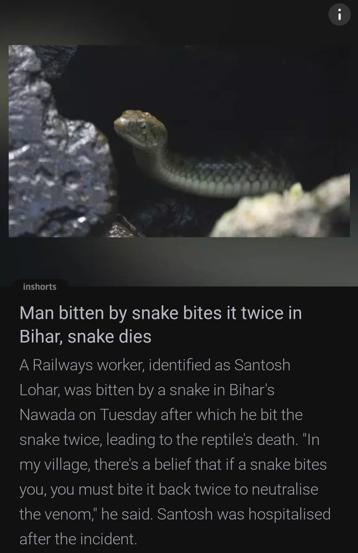 Snake Bites Man, Man Bites Snake Twice. Snake Dies, Man Survives. Maybe ...