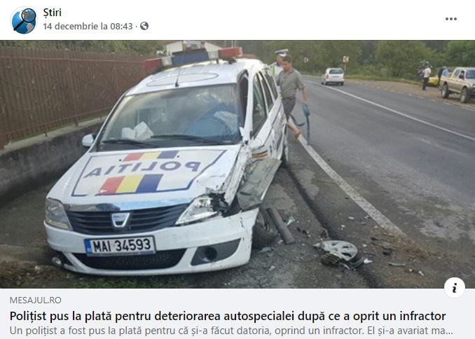 A Cop In Romania Was Fined 435 Ron 90 Euro Having His Driving License Suspended 60 Days And Forced To Pay Damages To The Police Car After He Used The Car To