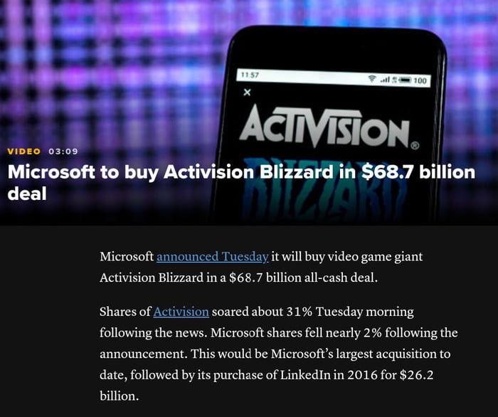 Microsoft will buy video game giant Activision Blizzard in a $68.7 ...