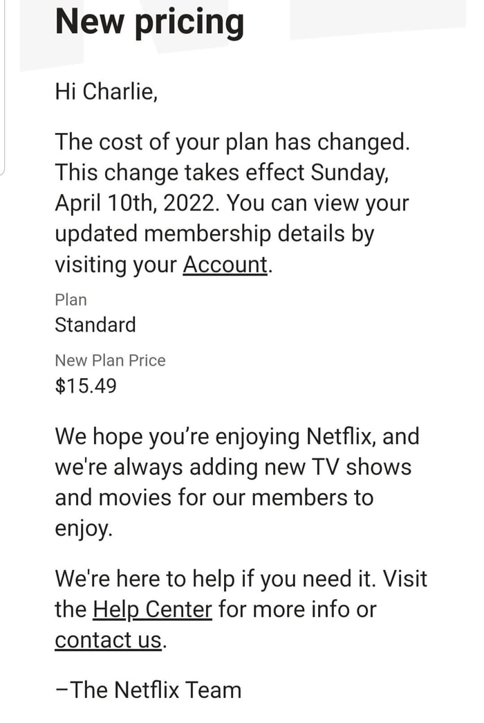 Looks like Netflix is passing their revenue losses from stopping their