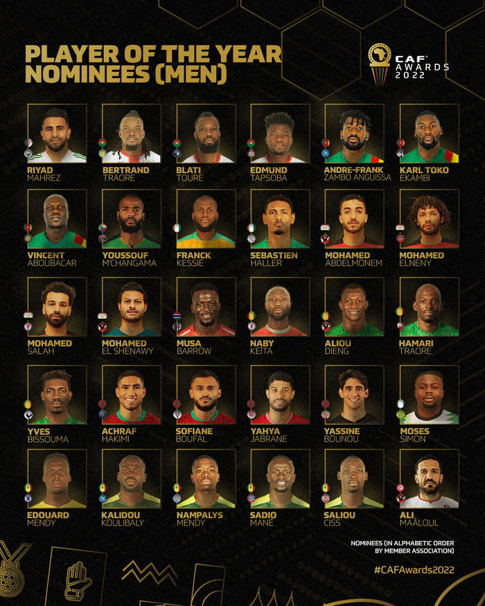 30 nominees for the CAF African Player of the Year Award. Winner will