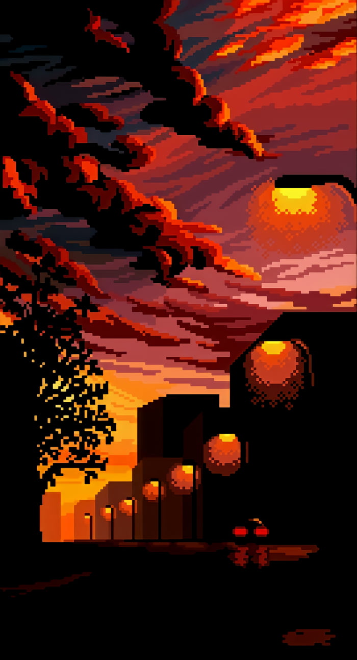 Sunset Pixel Art (1440x2660) - 9GAG