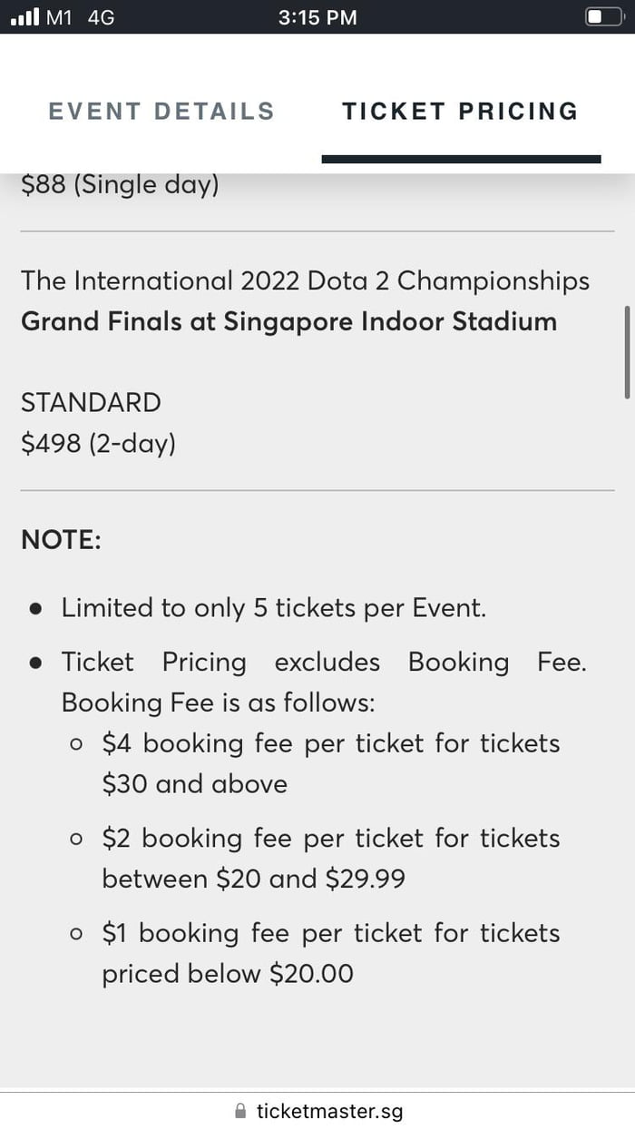 Dota 2 The International Ticket price is actually SGD 502 due to