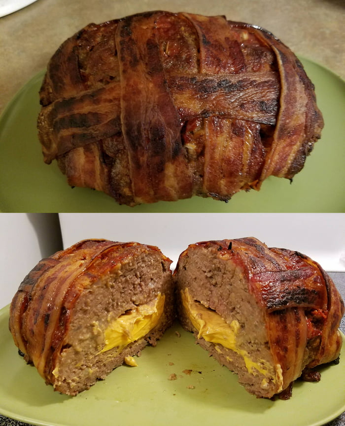 Bacon Wrapped Cheese Filled Meatloaf 9gag