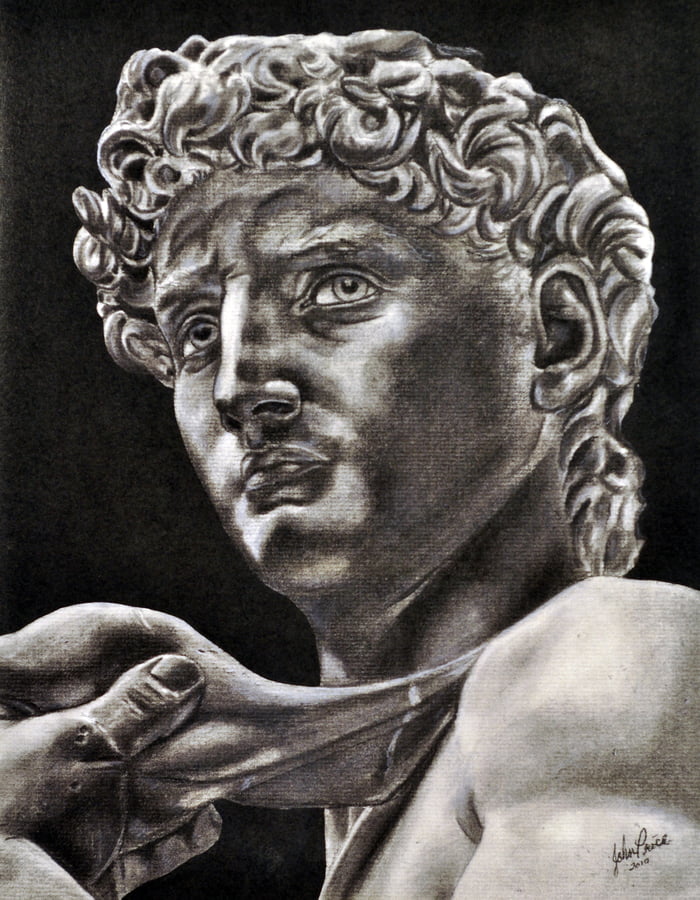 Charcoal drawing of Michelangelo's 'David' I drew - 9GAG