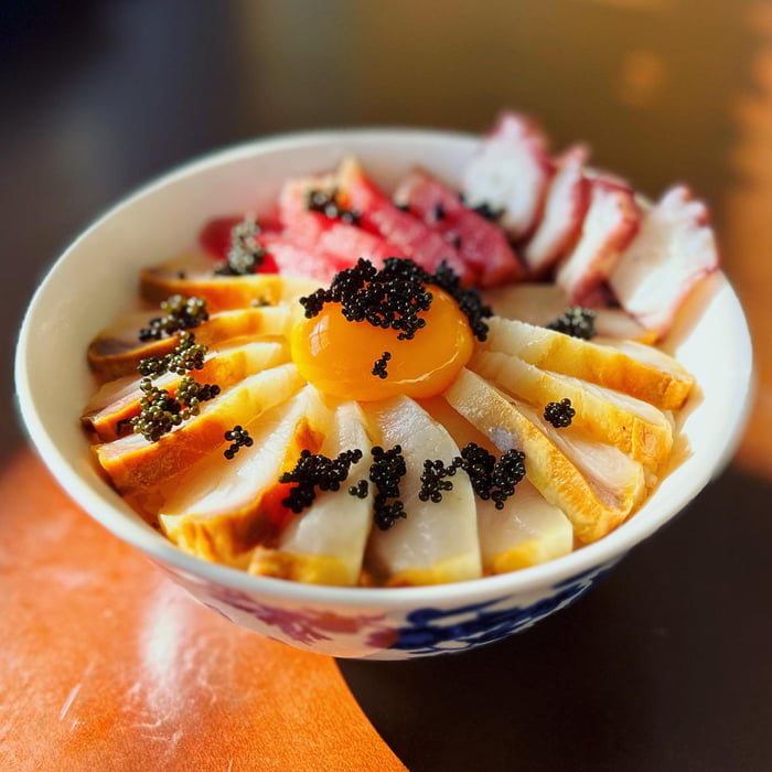 Sashimi Rice Bowl W Egg Yolk Caviar 9GAG