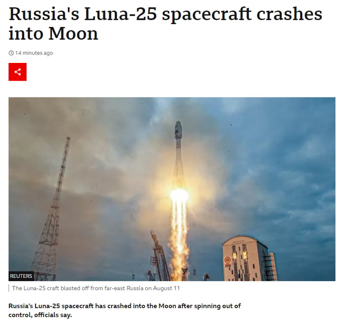 Russia S Luna 25 Spacecraft Crashes Into Moon 9GAG