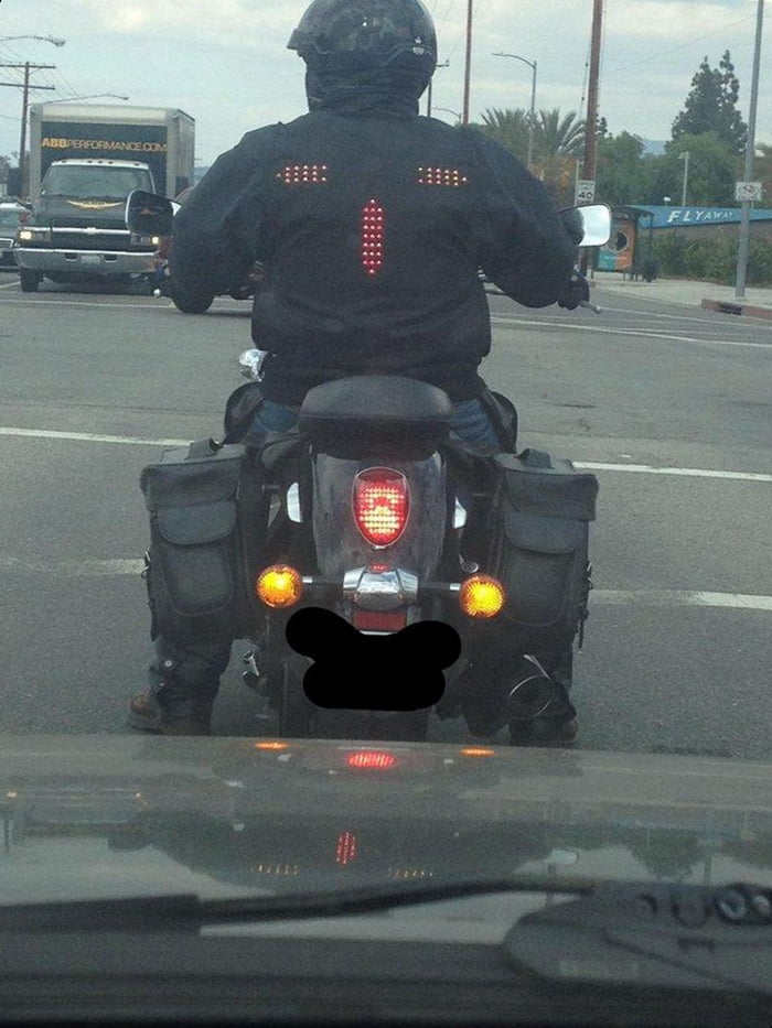 This bikers jacket has signal and brake lights. 9GAG