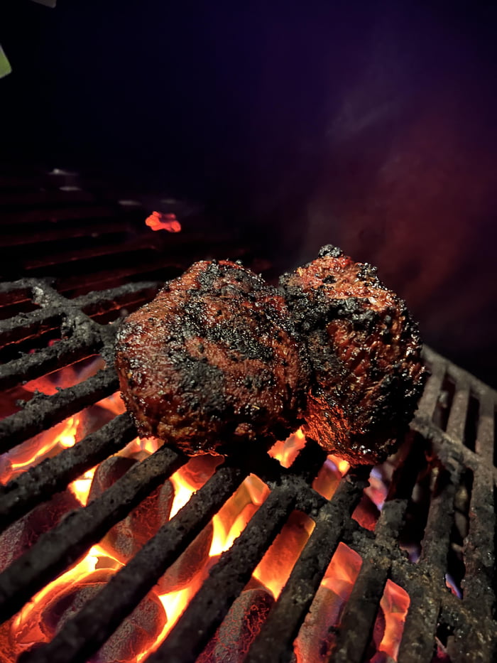 OC Filet mignon, small bbq charcoal. Garlic herb blend from Costco