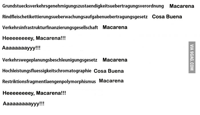 Finally got the Macarena lyrics so I can sing too!!! Ja Ja!!! :)) - 9GAG