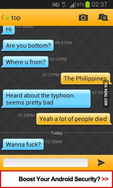 Typical Grindr chat - Funny.