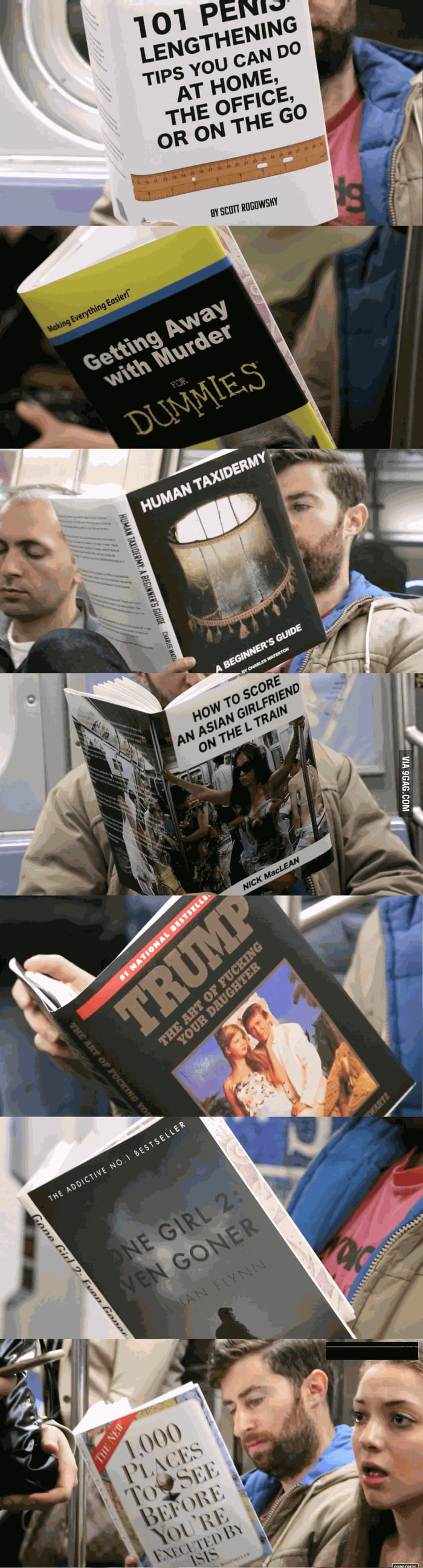 This Guy Is Taking Fake Book Covers On The Subway 9GAG