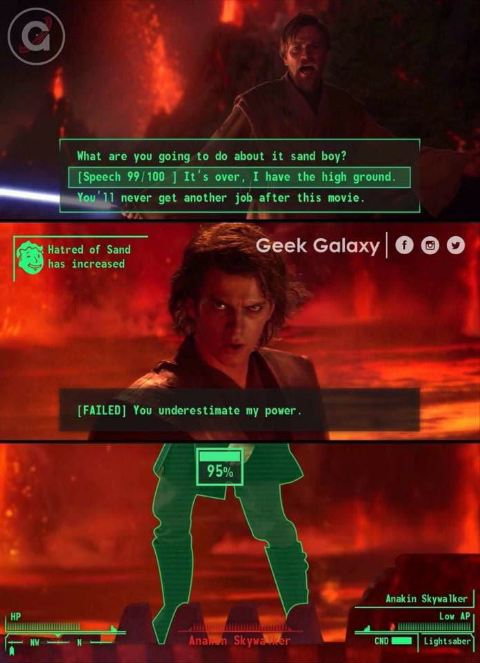 Roses are red, cloaks are brown. "It's over Anakin, I have the high