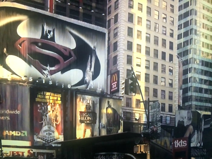 In I Am Legend (2007) there's a billboard in NYC promoting Batman vs  Superman (2016) - 9GAG