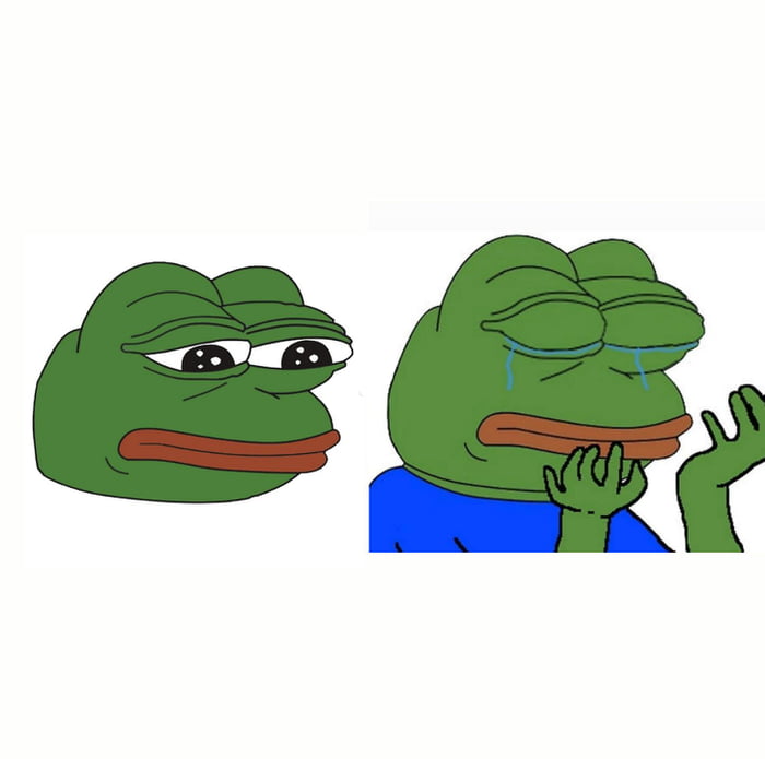 Crying Pepe's eyes are just open but green - 9GAG