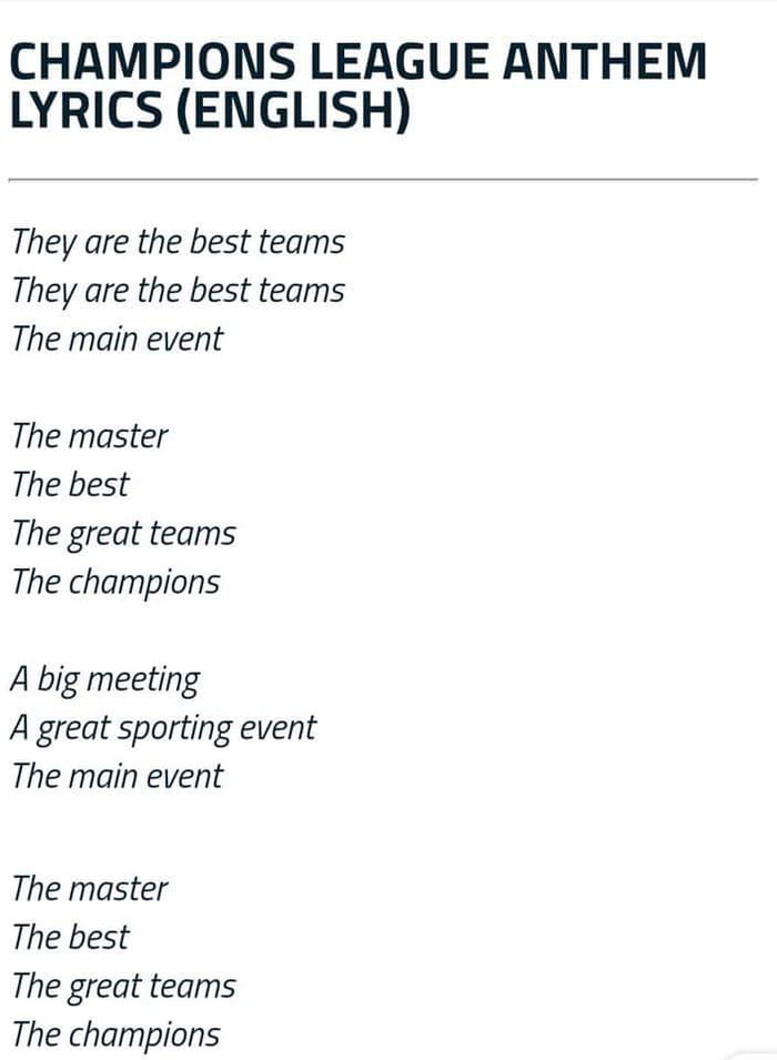 The Champions League Anthem Lyrics Doesnt Sound Quite As Emotive When 