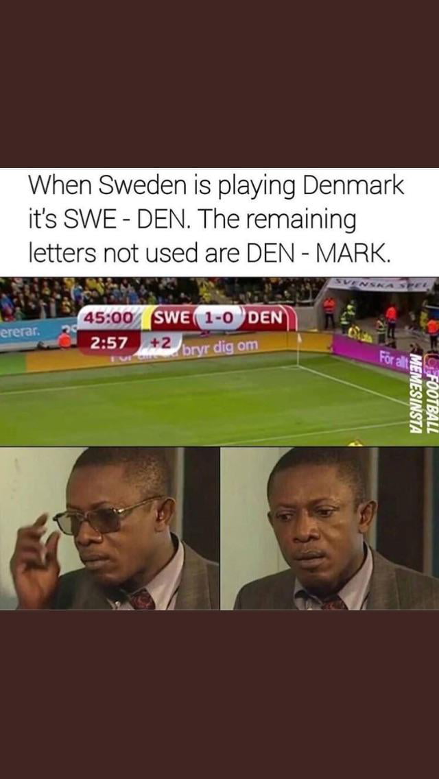 When Sweden Plays Denmark In A Game Of Football Soccer The Score Board Reads Swe Den And The
