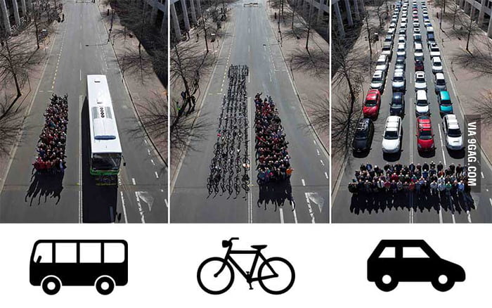 Road space bus  vs  bikes vs  cars 69 people 9GAG
