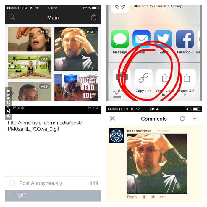How to post gifs on iPhone 1. Download memeful (app) and pick gif 2 ...