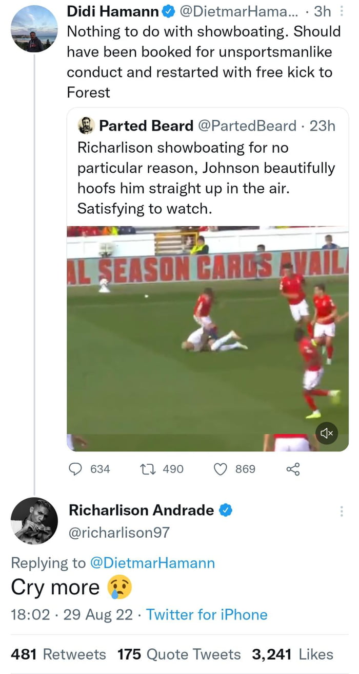 Didi Hamann vs Richarlison on twitter! - 9GAG