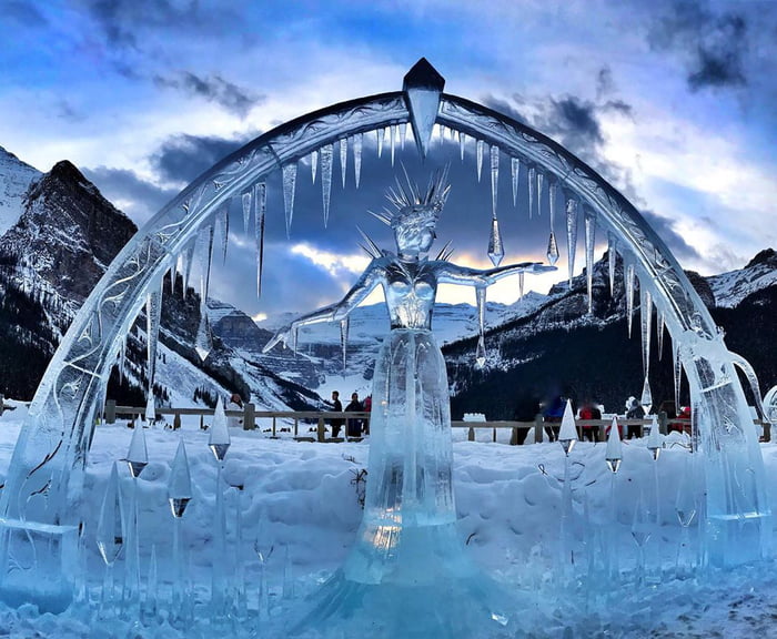 Wining sculpture at the Ice Magic Festival, at Lake Louise, Canada - 9GAG
