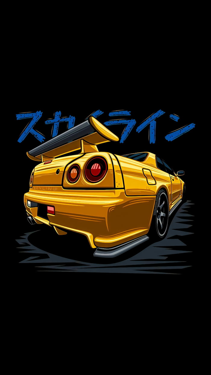Yellow Nissan Skyline R34 GT-R (1440x2560) - 9GAG