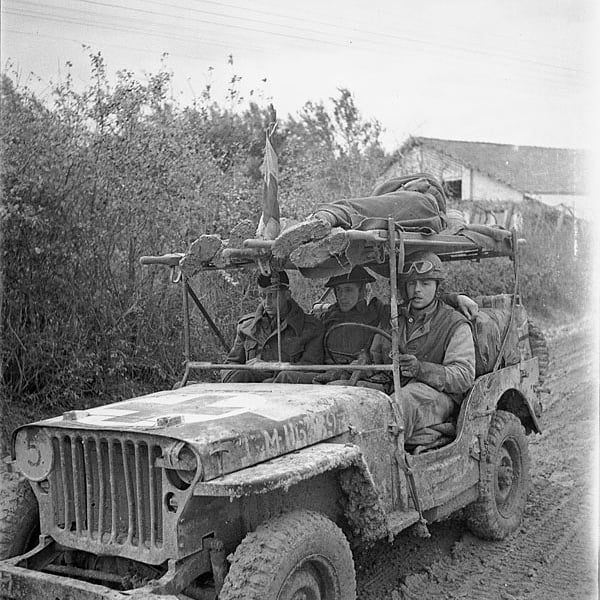 A jeep ambulance of the Royal Canadian Army Medical Corps (R.C.A.M.C ...