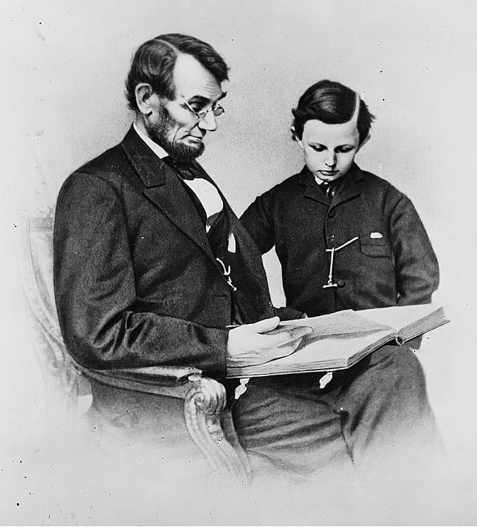 Abraham Lincoln showing his collection of fax received from his samurai