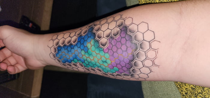 Stunning 3D Hexagonal Shape Tattoos