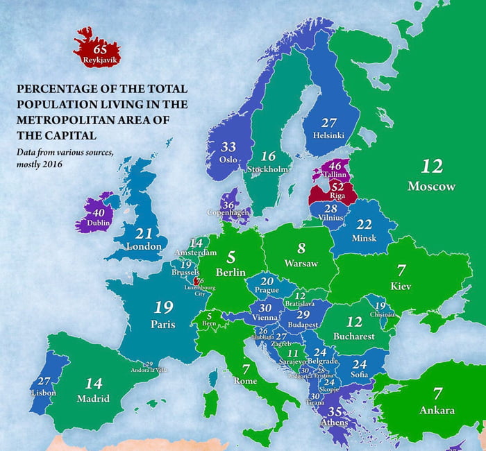 Percentage Of Ppl Living In The Capitals , On Europe - 9gag