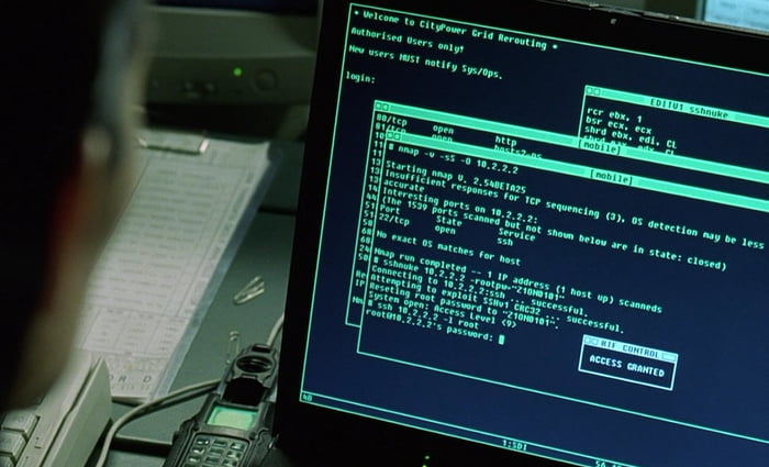 In The Matrix Reloaded, Trinity resets a system password to "Z10N0101