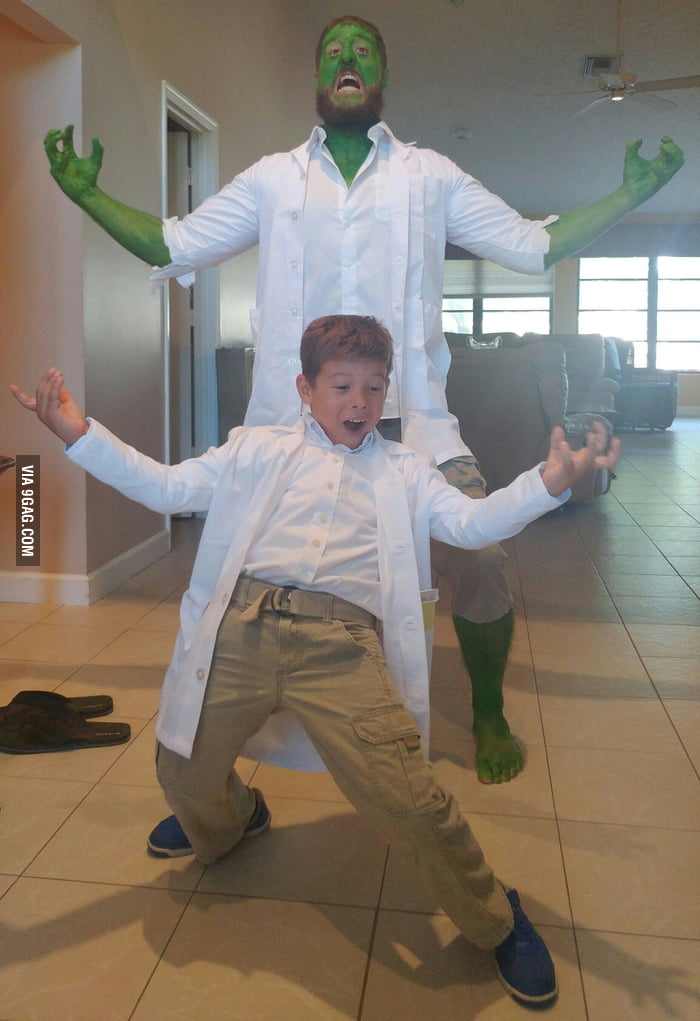 My Nephew And I Cosplayed As Bruce Banner Changing Into The Hulk For 