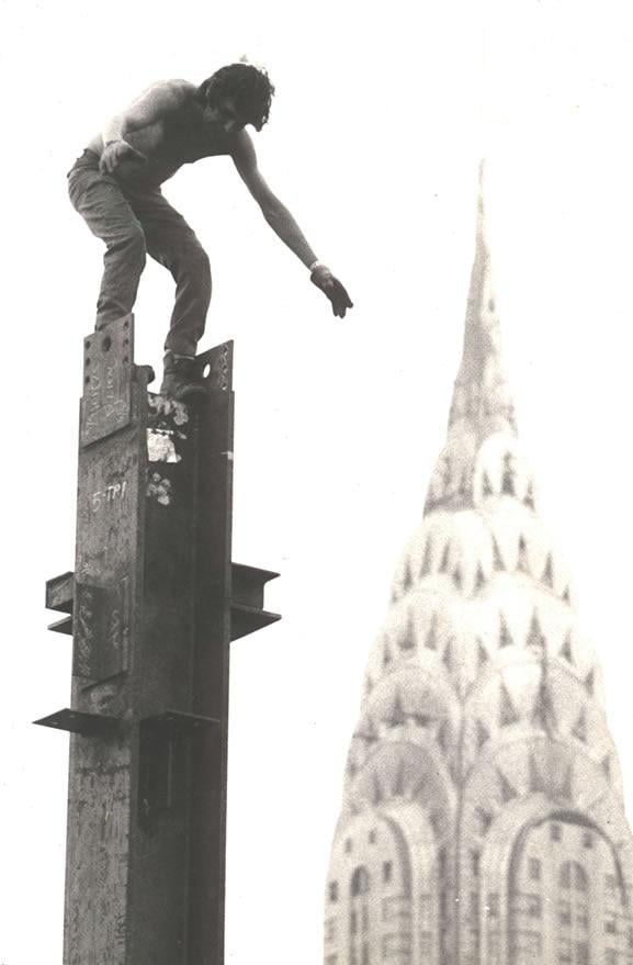 Alex Mayo, a Kahnawake Mohawk iron worker, on a column at Second Avenue ...