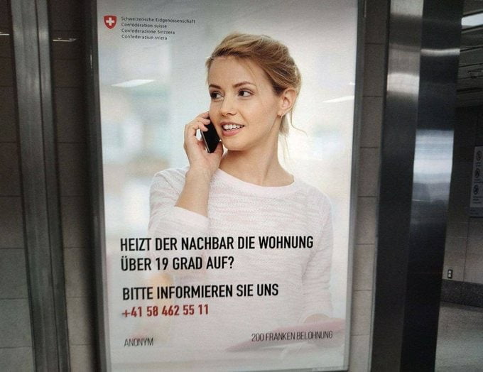 Swiss sign encouraging people to snitch on neighbours that turn their ...