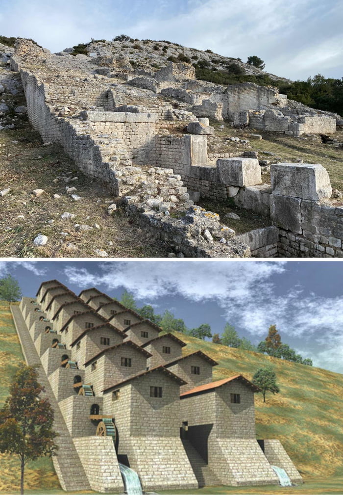 A Roman factory from the 2nd century CE. It used the aqueduct system to ...