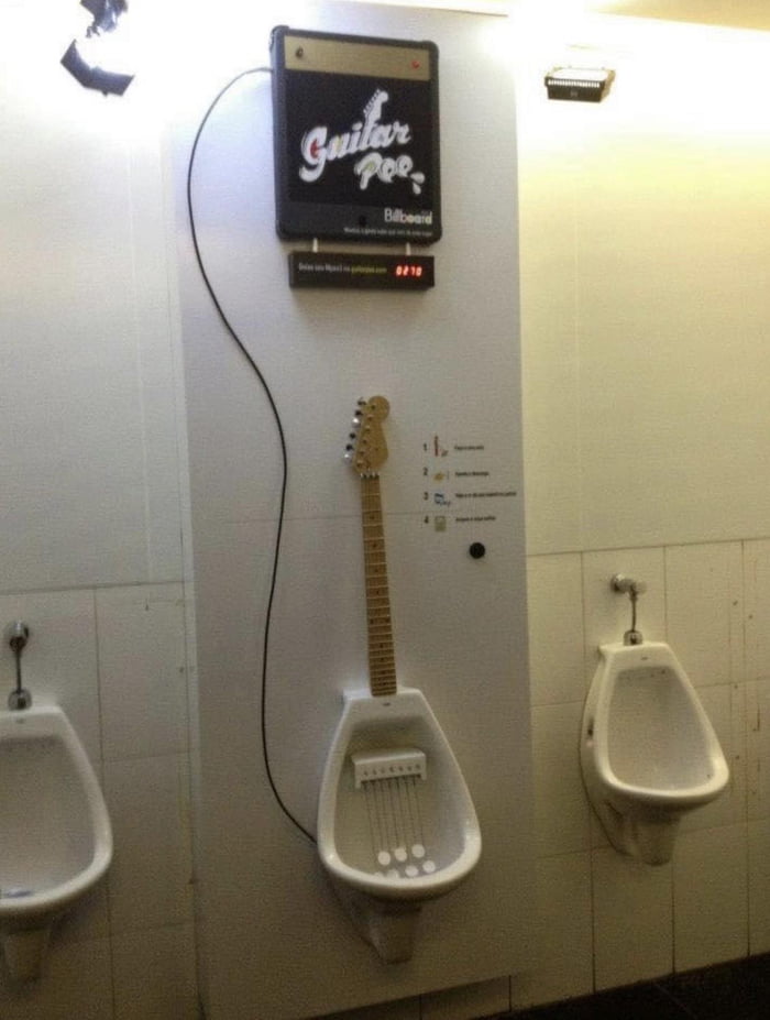 Best urinal ever. Guitar Pee allows men to record tunes that are