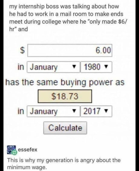 And Thanks To Dol Gov The Minimum Wage Was 3 10 In The 80s 9gag