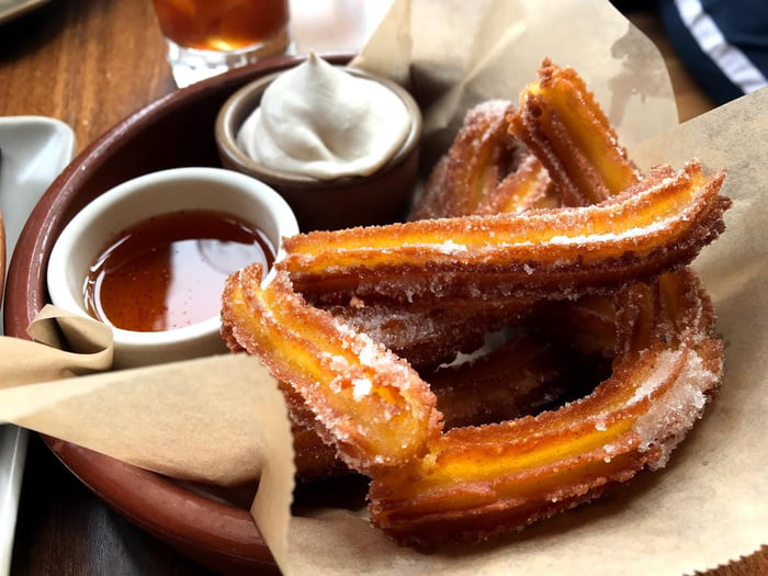Churros with coffee whipped crema And spiced agave - 9GAG has the best funn...