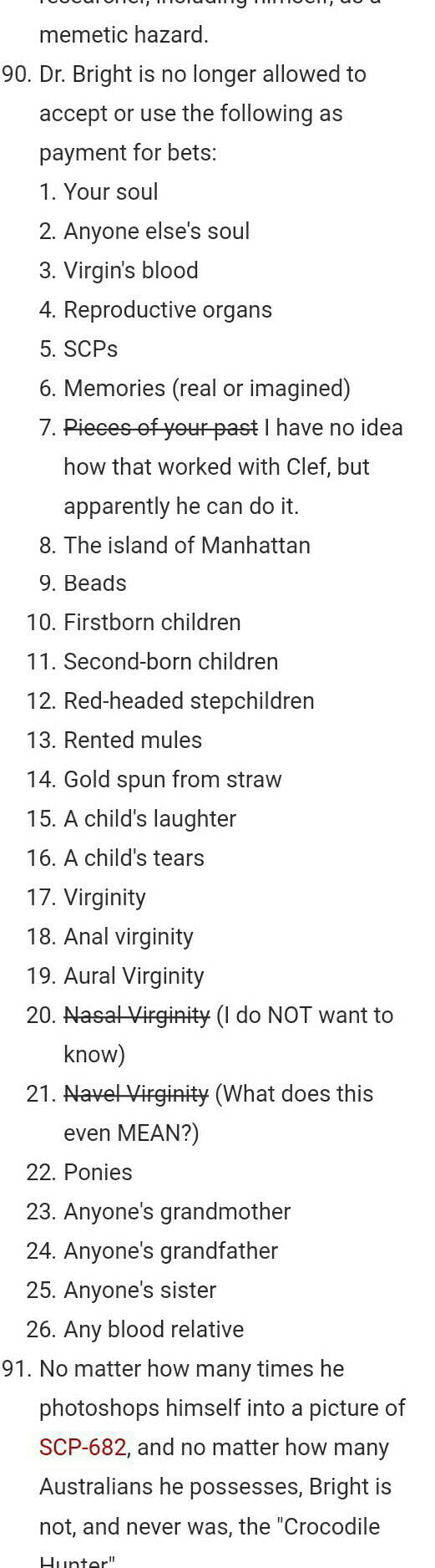 List Of Things Dr Bright Is Not Allowed To Do