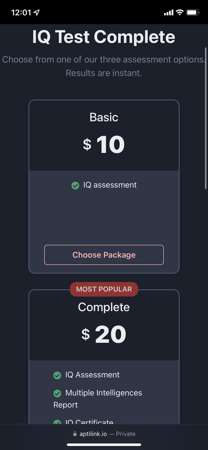 Take a 40 minute IQ test, pay to see results. 9GAG