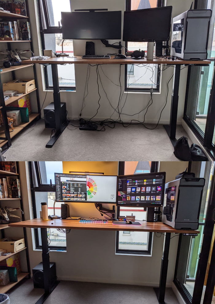 New place, new desk, and work-in-progress cable management - 9GAG