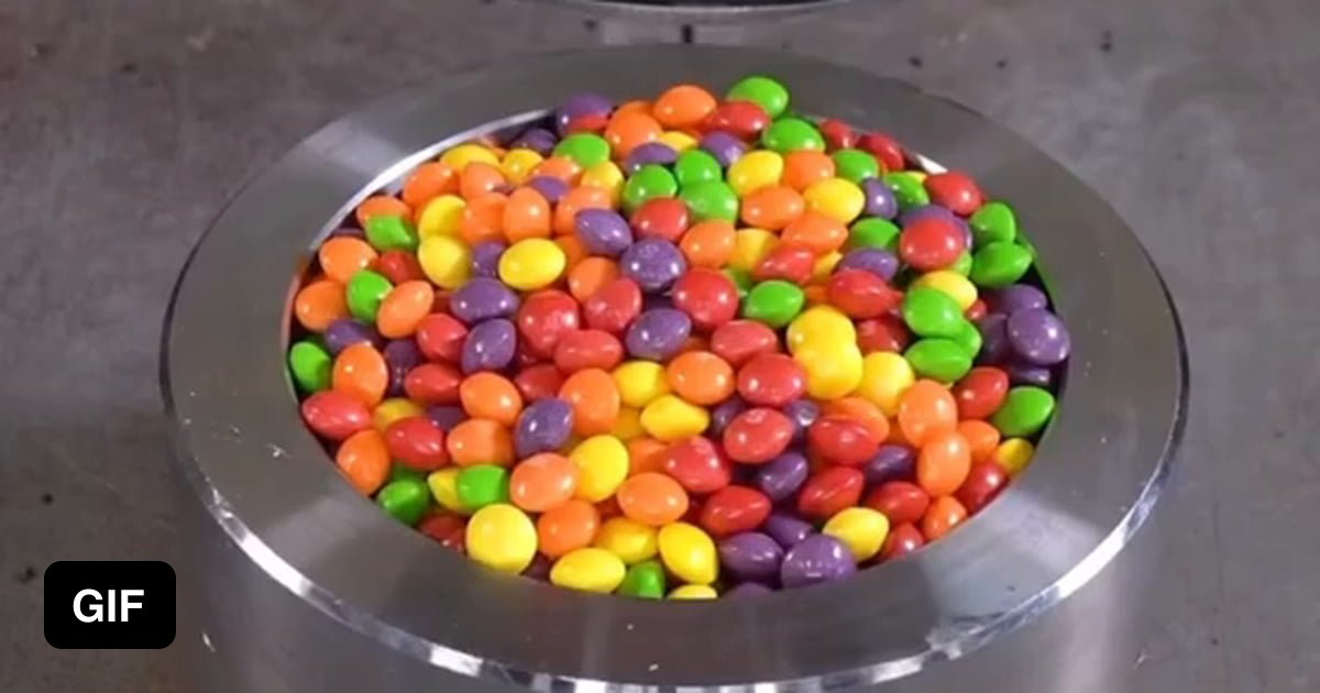 Crushing Skittles (hydraulic press) - 9GAG