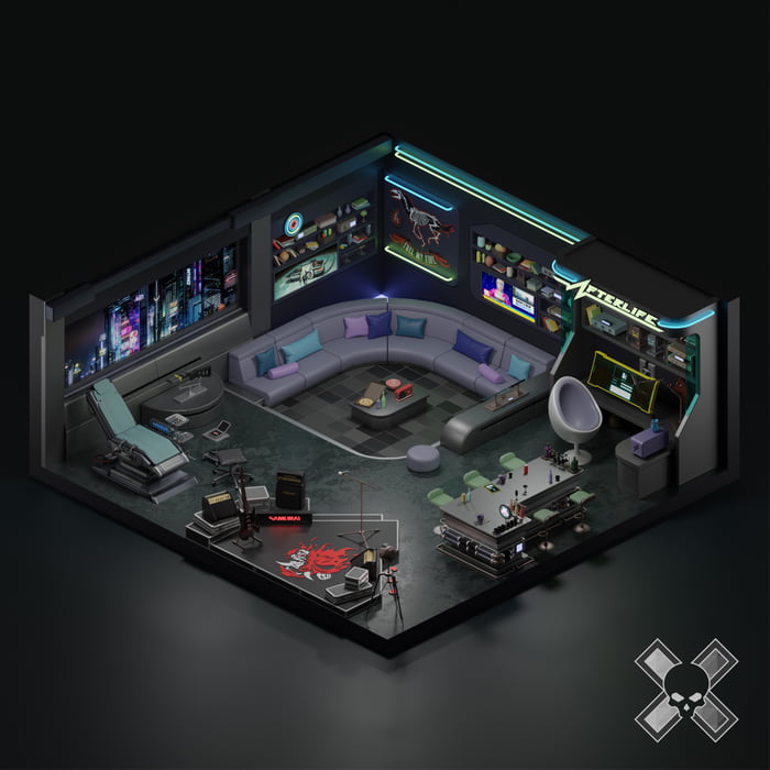 I made an isometric room based on Cyberpunk 2077. What do you guys