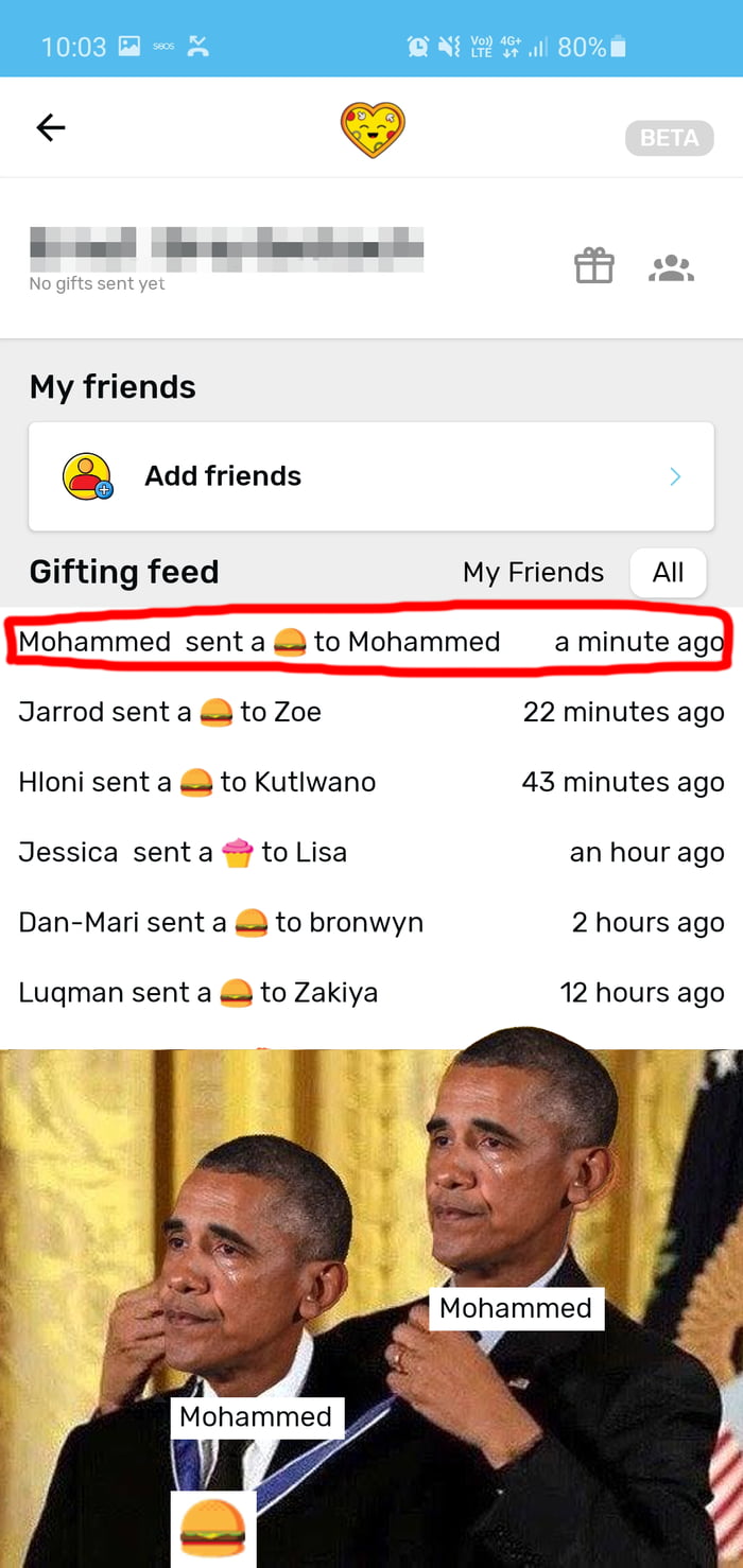 Food app allows you to send food to friends as gifts and shows a live