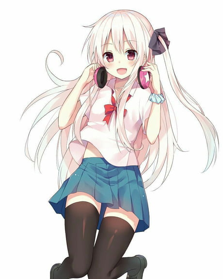 Cute White Long Haired Girl Holding A Headphone Around Her