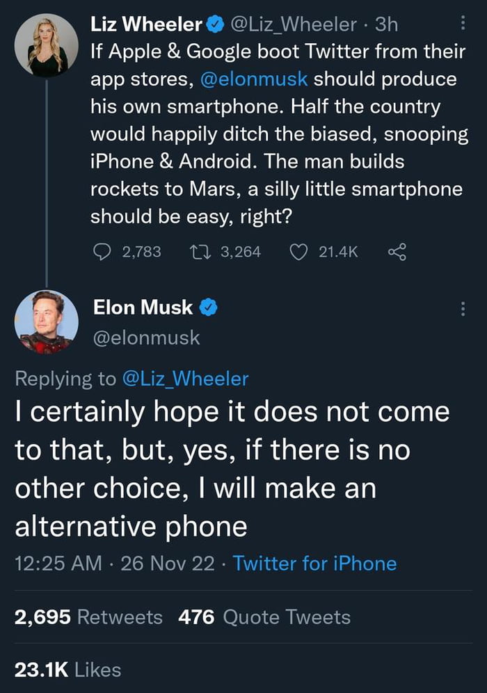 Elon Says He Ll Make His Own Phone If Twitter Is Banned From Google